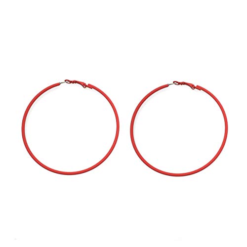 Hypoallergenic Extra Large Basketball Hula Hoop Earrings for Women Men - Big Thin Hoop Earrings (Red, 70)