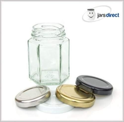 8oz GLASS HEXAGONAL JARS - SUITABLE FOR JAMS PRESERVES CHUTNEY & HONEY (Gold Lids) (100)