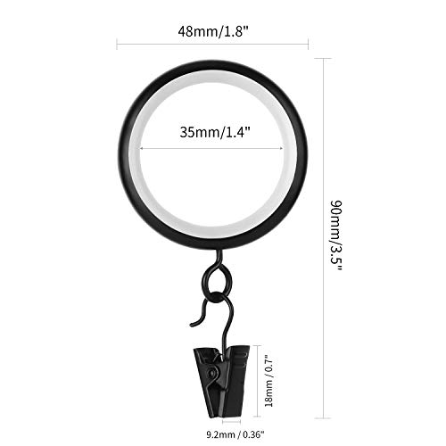 SPLF 24 Pack Metal Curtain Rings with Clips, Quiet Smooth with Nylon Insert, Heavy Duty Rustproof Vintage Drapery Eyelet Curtain Rods Hangers Rings, 1.4 Inch Inner Diameter, Black - Thumbnail 2