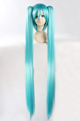 abHair Hatsune Miku-Vocaloid Inspired Wig Straight Long 2 Ponytails Cosplay Anime Wig Ice Blue