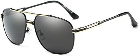 OLEWELL Men Polarized Aviator UV 400 Goggles Sunglasses-Mirrored-Metal Frame-Flat Lenses-Gold-Black