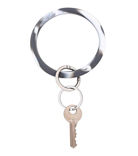 Coolcos Women & Kids Soft Large Circle Silicone Bracelet Keychain Circle Round Bangle Keyring Smooth & Flexible(Bracelet Silicone Marble Black)