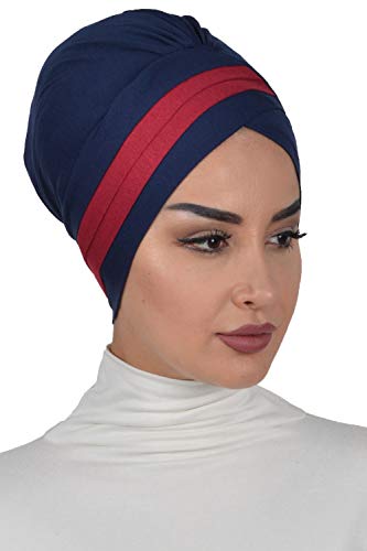 Instant Turban Cotton Scarf Head Wrap Cancer Chemo Headwear Two Colored Blue Red