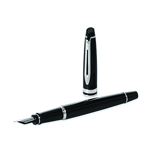 Waterman Expert Fountain Pen, Gloss Black with Chrome Trim, Fine Nib