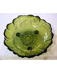 Kitchen: Vintage Indiana Glass Avocado Dark Olive Green 3 Toed 11" Sunflower Shaped Bowl - Indiana Glass