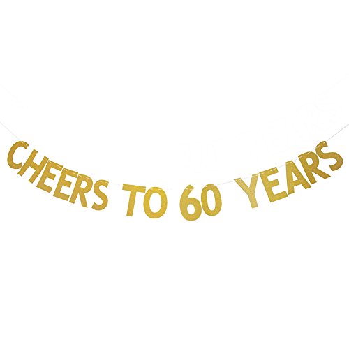 Gold Glitter Cheers to 60 Years Banner 60th Birthday Anniversary Party Photo Prop Garlands Bunting Decor (60)