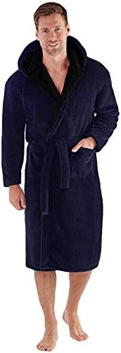 mens navy dressing gown with hood