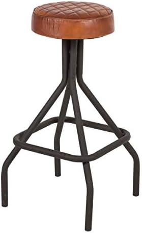 Priti Steel Industrial Leather and Metal Bar Stool, Beige