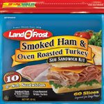 LAND O' FROST SUB SANDWICH KIT LUNCH MEAT COLD CUTS SMOKED HAM & OVEN ROASTED TURKEY 20 OZ PACK OF 2