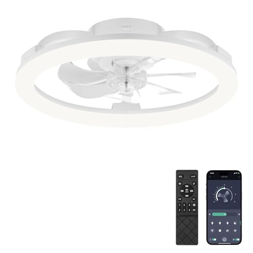 ZMISHIBO Ceiling Fan with Lamp and Remote Control, Chandelier Ceiling Fan, Modern Dimmable, 6 Speed, APP Control, Quiet Recessed Fan with Built-In Lamp (White)