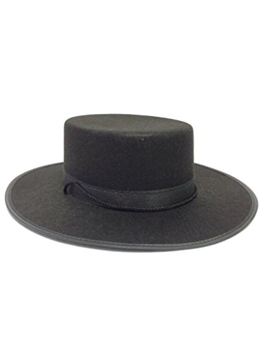 Black Spanish Hat Zorro Costume Accessory Wool Felt Prop Adult Vendetta Gaucho