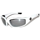 Night Driving Riding Padded Motorcycle Glasses 011 Black Frame with Yellow Lenses (White - Smoke Lens)