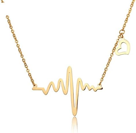 Stainless Steel ECG Heartbeat Necklace EKG Gold Color