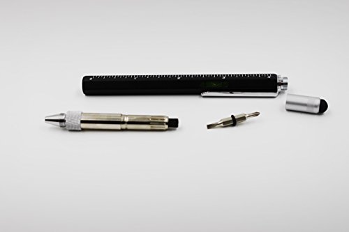 6 in 1 Multitool Pen with Gift Box - Includes 1 Ballpoint Pen, Universal Stylus Pen, Ruler,Flat and Phillips Screwdriver Bit, Level Gauge - The Perfect Multi-Function Gadge (Model B, 1PCS MATTE BLACK)
