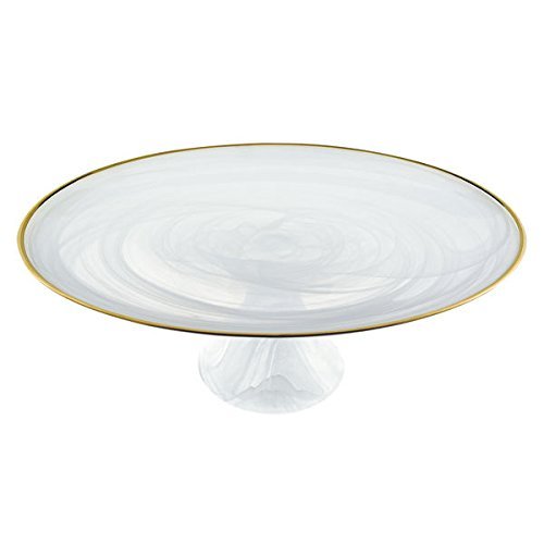 White alabaster with Gold Trim 13" Glass Cake Stand by Badash (Gold)