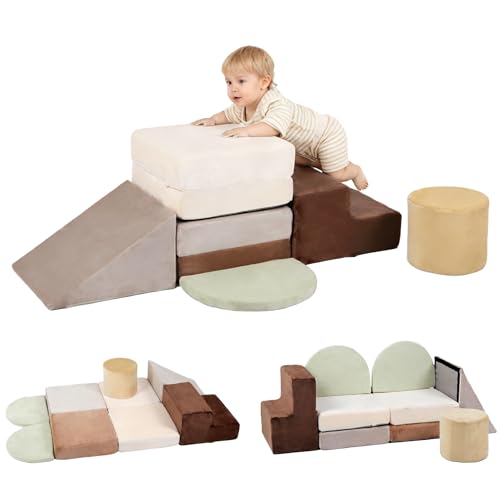 BanaSuper Motor Skills Path, 7 Pcs Baby Foam Blocks, Indoor Child Motor Modules, Play Mat & Climbing Blocks, Sensory and Physical Awakening Game, Gift for Girls and Boys