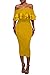 Wonderoy Women's Ruffles Off Shoulder Fitted Club Party Cocktail Bodycon Midi Dress XL Yellow