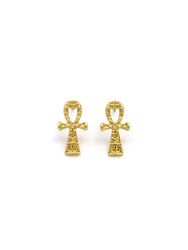 Egyptian Breath of Life Ankh Cross Piece Pierced Earring in Gold Tone