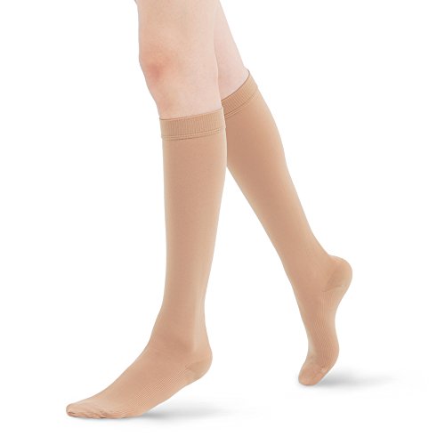 Fytto 1020 Women’s Compression Socks, Opaque 15-20mmHg – Knee High Circulatory Hosiery for Travel, Varicose Veins and Swelling Leg, Nude, Large - Thumbnail 2