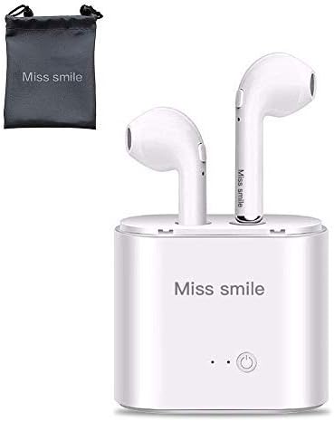 HUIMO Wireless Bluetooth earplug, with two earplugs in the portable charging box, long battery life, with silencing stereo headset, suitable for all smart phones. (WHITE)
