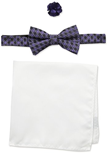 Nick Graham Everywhere Men's Shaded Bow Tie with Solid Pocket Square and Floral Lapel Pin