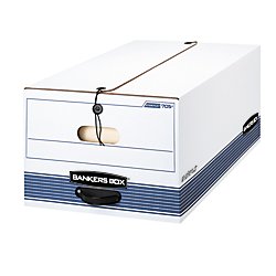 Bankers BoxStor/File™ 60% Recycled Storage Boxes, String & Button, 24" x 15" x 10", Legal, White/Blue, Pack Of 12