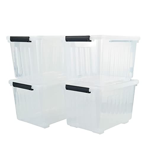 EudokkyNA 4pack Clear Storage Latch Boxes with Lids and Wheels, Large