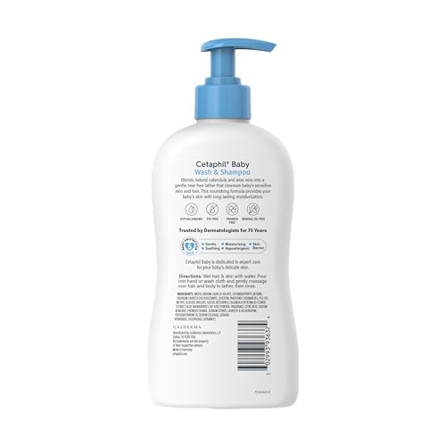 CETAPHIL BABY WASH & SHAMPOO ,TEAR FREE, PARABEN, COLORANT AND MINERAL OIL FREE, 13.5 FL. OZ (PACKAGING MAY VARY)