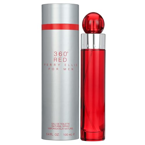 Perry Ellis 360° Red Eau De Toilette Spray for Men - Mens Cologne, Long Lasting Perfume, EDT, Fragrance with Notes of Clove, Cinnamon & Patchouli - 3.4 fl oz (100 mL)