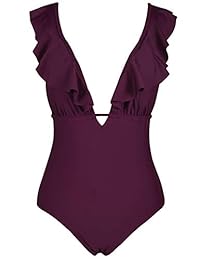 Hilor Traje de baño de una sola pieza con cuello en V y volantes, monokinis, bañador con espalda cruzada