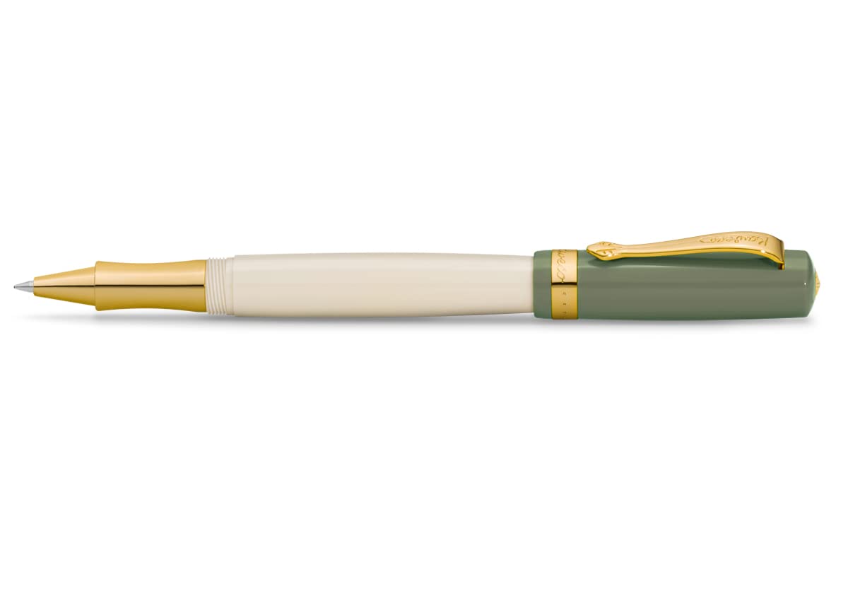 Kaweco STUDENT Rollerball 60's Swing I Gel/Ballpoint Pen Including 0.7 mm Rollerball Pen Refill in Classic Design with Ceramic Ball in Green & Creme with Golden Details I Acrylic Gel Roller 16 cm