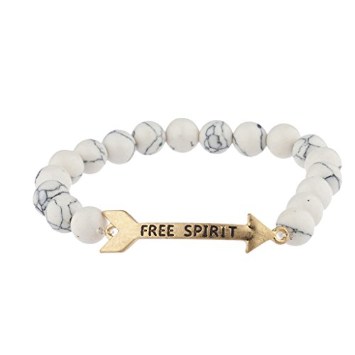 Lux Accessories Boho Burnished Gold Free Spirit White Beaded Stretch Bracelet