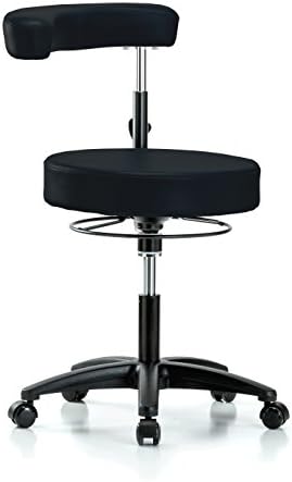 Perch Rolling Dental Stool Adjustable Height And Procedure Arm 19.5" - 22" (Glides/Black Vinyl)