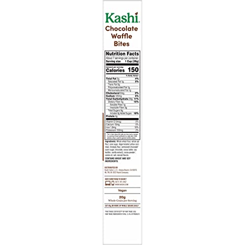 KASHI COLD BREAKFAST CEREAL, VEGAN, MADE WITH WHOLE GRAINS, CHOCOLATE WAFFLE BITES, 9.5OZ BOX (1 BOX)