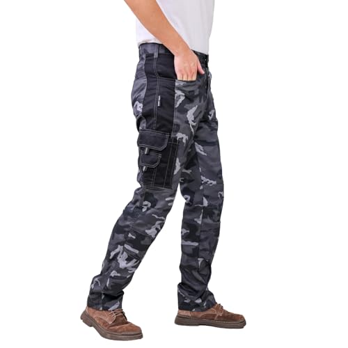 WORK IDEA Pantalones de Trabajo Camuflaje Hombre - Refuerzo en Rodillas con Bolsillos Internos y Corte Ergonomico