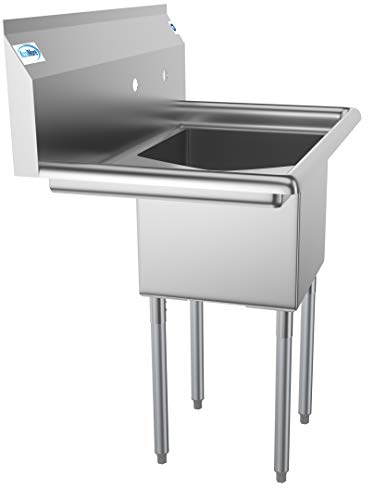 KoolMore 1 Compartment Stainless Steel NSF Commercial Kitchen Prep & Utility Sink with Drainboard - Bowl Size 15" x 15" x 12" - Thumbnail 2