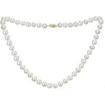 18k Yellow Gold 9-9.5mm White Freshwater Cultured AAA High Luster Pearl Strand