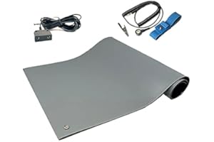 STATIC CARE RubberStat Dual Layer ESD Compliant Workstation Rubber Table Mat Kit, Soldering, Cell Phone Repair, with Wrist Strap Set and Ground Cord - 24"x16" Grey