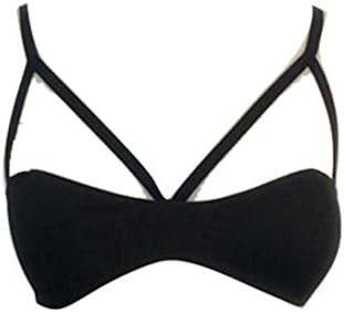 Anxinke Women Sexy Elastic Black Cupless Lingerie Cami Bra Strappy Bustier Padded Tank Top (L)
