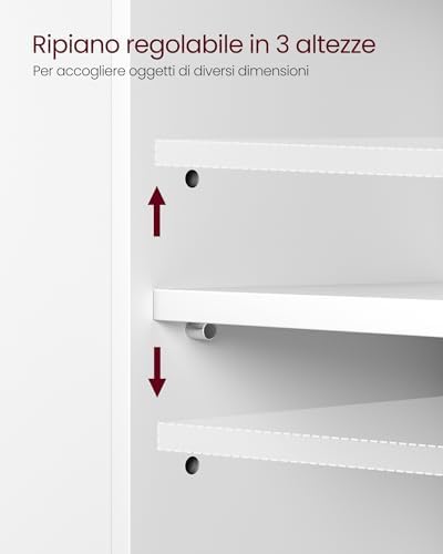 Mobile Sottolavabo per Bagno, Mobiletto da Bagno, 3 Cassetti Laterali, 2 Scomparti dietro l'Anta, per Lavabi con Colonna, con Piedini, 30 x 70 x 64 cm, Bianco Nuvola BBK504W01