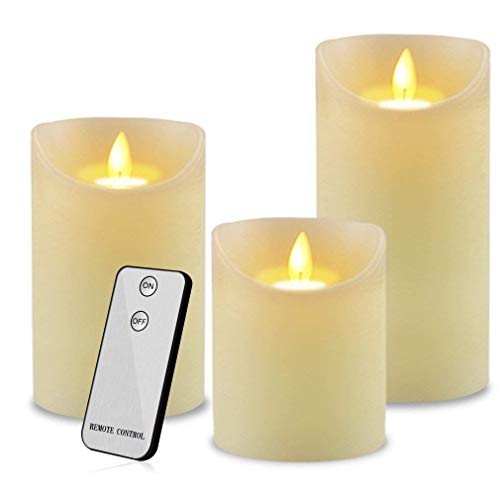Yinuo Mirror Flameless Candles, LED Battery Operated Ivory Pillar Candles Real Wax Flickering Moving Wick Electric Candle Sets with Remote and Cycling 24 Hours Timer, 4" 5" 6" Pack of 3