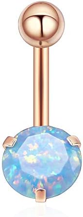 14G Stainless Steel Opal Belly Button Ring for Women Girls Navel Ring Curved Barbell Body Piercing