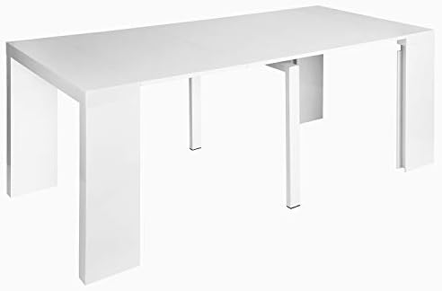 Heavy Duty Dining Table, Extendable Space Saving Dining Table, Transforms from a Console Table or Desk to a Large Dining Table That Seats Up to 8(White Gloss,18"-78.7" 35.4" 29.9")