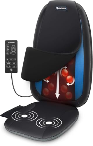 COMFIER Asiento Masajeador Espalda Shiatsu, Masajeador de Espalda con Funciones de Calor y Vibración, Relajación para el Cuello, los Hombros y la Espalda, para el Hogar y la Oficina, Regalo Mujer