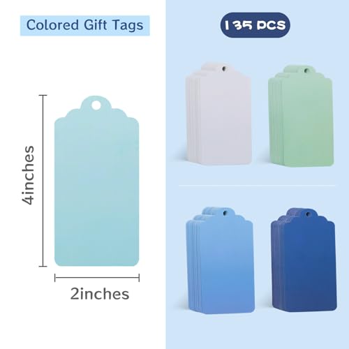 SallyFashion 135PCS Colored Gift Tags, Gradient Color Tags with String Blank Gift Tags Labels for Gifts Arts and Crafts Wedding Birthday Holiday