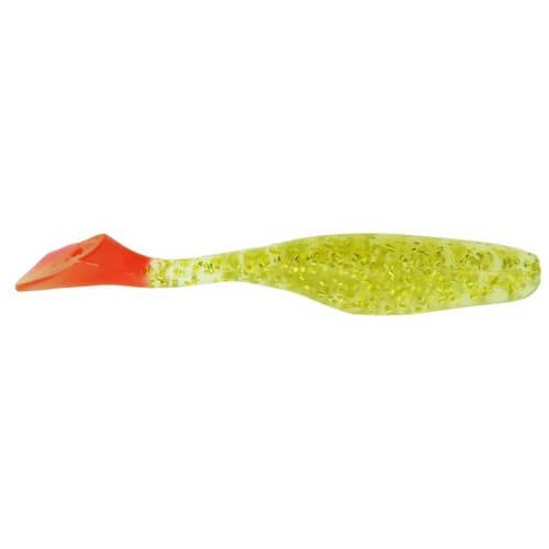 Bass Assassin TSA30233 Turbo Shad (10 Count), Chartreuse Silver Glitter/Red Tail, 4" — image 1