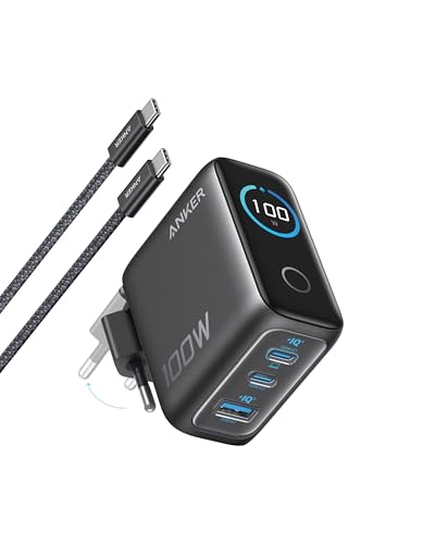 Cargador USB C 100 W, Cargador de Pared GAN Compacto de 3 Puertos, Pantalla Inteligente, Control por Toque, Compatible con MacBook, iPad, Series iPhone 17/16/15