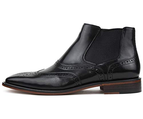 Asher Green Mens Genuine Double Gore Leather Oxford Wingtip Dress Boot, Comfortable Stylish Easy Slip On