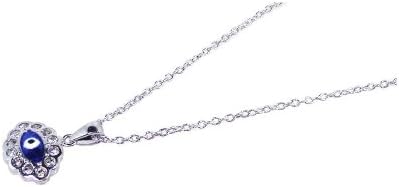 Exquisite Sterling Silver Rhodium Plated Clear CZ Evil Eye - Blue Cluster Eye Shape Pendant Necklace