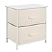 mDesign End Table/Night Stand Storage Tower - Sturdy Steel Frame, Wood Top, Easy Pull Fabric Bins - Organizer Unit for Bedroom, Hallway, Entryway, Closets - Textured Print, 2 Drawers - Cream/White